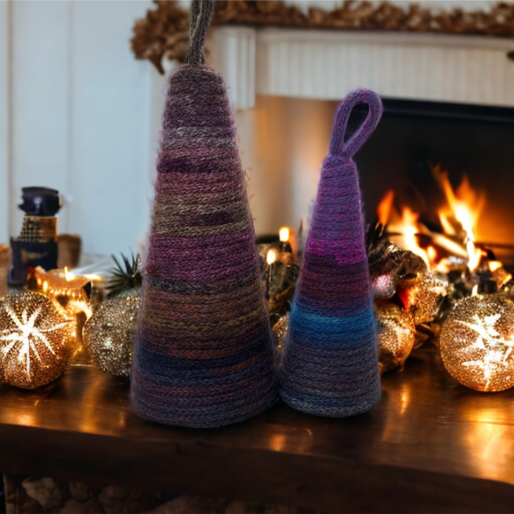 Set of 2 “Celestial Boho Magic: Handwoven Knit Rope Yarn Christmas Trees"